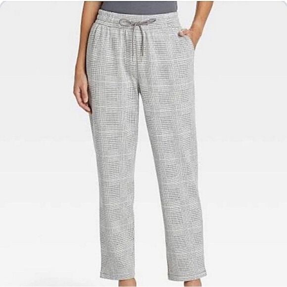 a new day M Gray White Houndstooth Knit Drawstring Pull on Pants - Picture 1 of 10